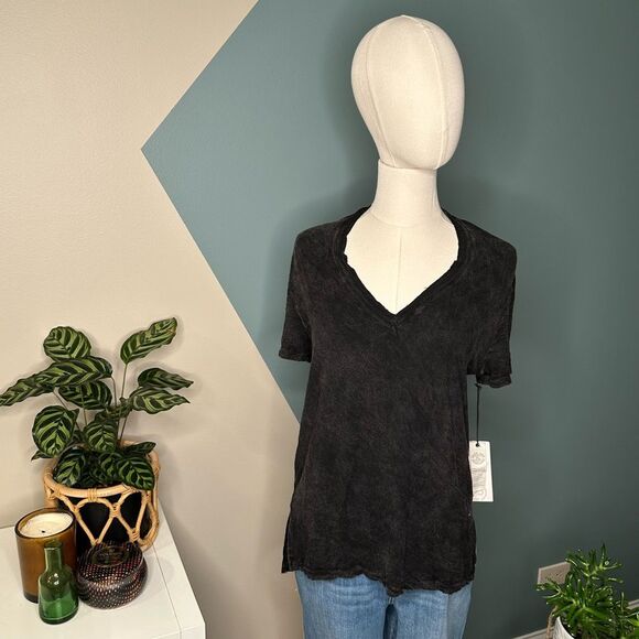 Treasure & Bond Tops - Treasure & Bond Black V-Neck Tee Distressed Vintage Soft Casual NWT Flawed Small